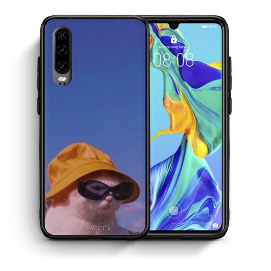 Θήκη Huawei P30 Cat Diva από τη Smartfits με σχέδιο στο πίσω μέρος και μαύρο περίβλημα | Huawei P30 Cat Diva case with colorful back and black bezels