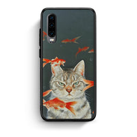 Thumbnail for Huawei P30 Cat Goldfish θήκη από τη Smartfits με σχέδιο στο πίσω μέρος και μαύρο περίβλημα | Smartphone case with colorful back and black bezels by Smartfits