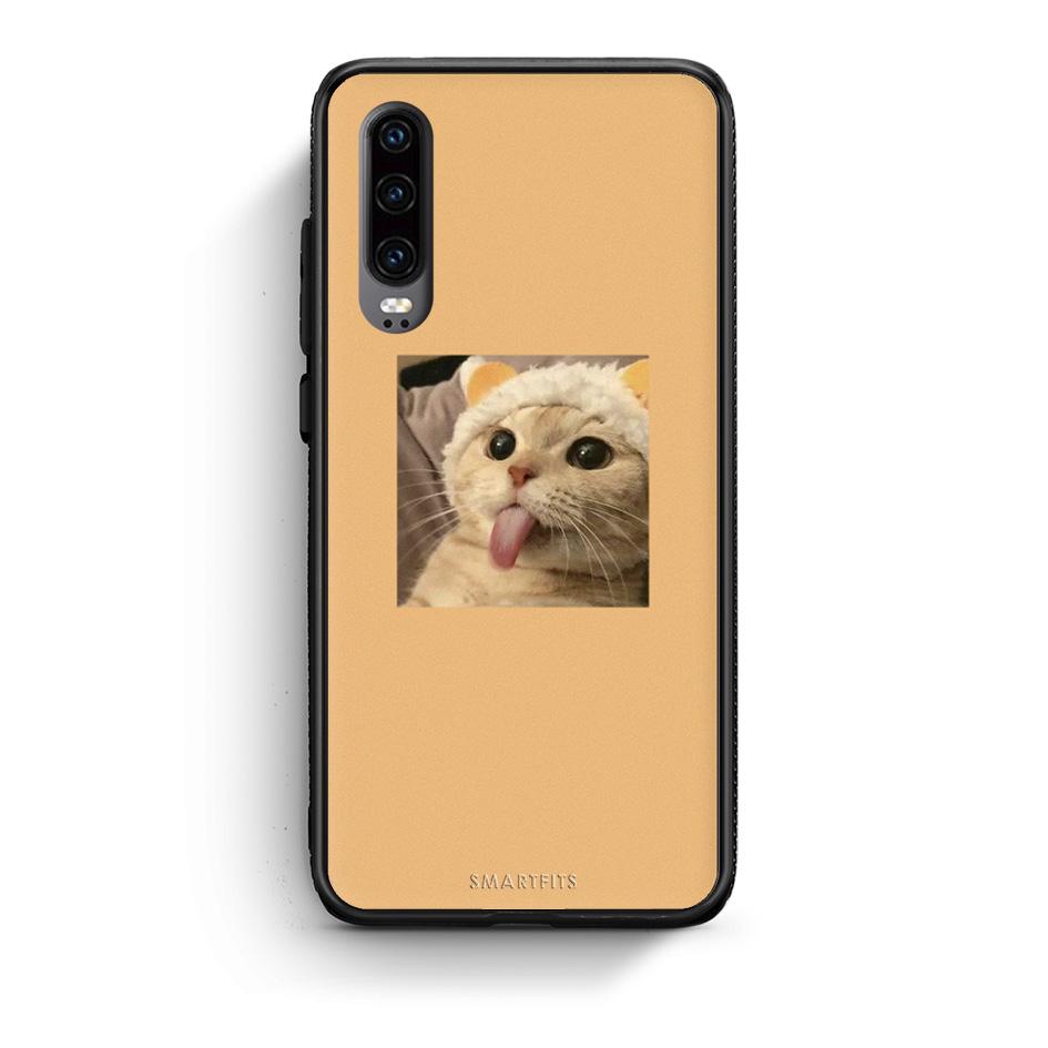 Huawei P30 Cat Tongue θήκη από τη Smartfits με σχέδιο στο πίσω μέρος και μαύρο περίβλημα | Smartphone case with colorful back and black bezels by Smartfits