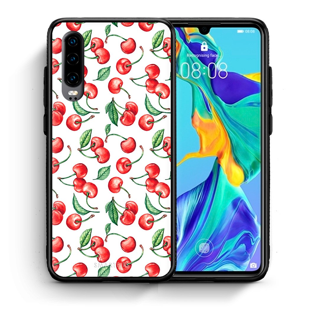 Θήκη Huawei P30 Cherry Summer από τη Smartfits με σχέδιο στο πίσω μέρος και μαύρο περίβλημα | Huawei P30 Cherry Summer case with colorful back and black bezels