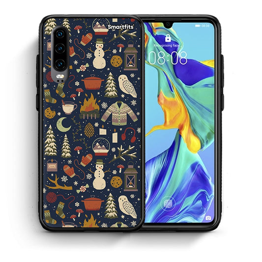 Θήκη Huawei P30 Christmas Elements από τη Smartfits με σχέδιο στο πίσω μέρος και μαύρο περίβλημα | Huawei P30 Christmas Elements case with colorful back and black bezels