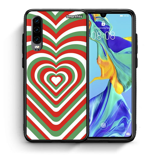 Θήκη Huawei P30 Christmas Hearts από τη Smartfits με σχέδιο στο πίσω μέρος και μαύρο περίβλημα | Huawei P30 Christmas Hearts case with colorful back and black bezels