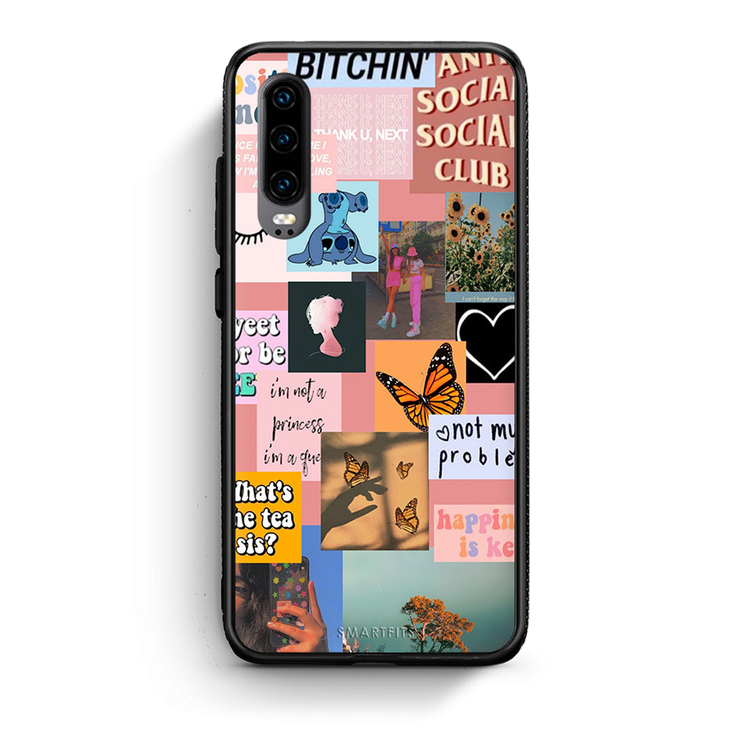 Huawei P30 Collage Bitchin Θήκη Αγίου Βαλεντίνου από τη Smartfits με σχέδιο στο πίσω μέρος και μαύρο περίβλημα | Smartphone case with colorful back and black bezels by Smartfits