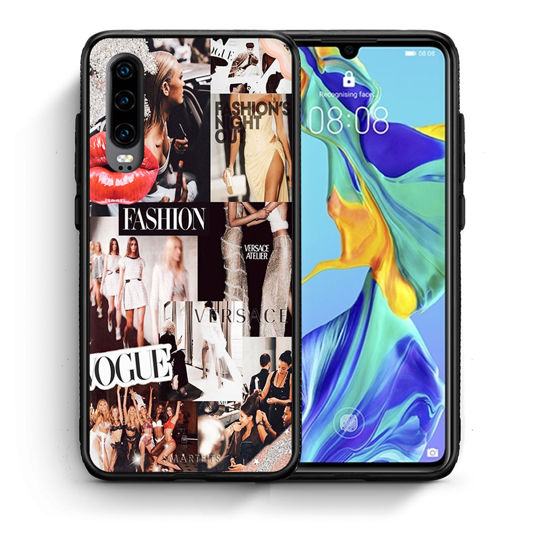 Θήκη Αγίου Βαλεντίνου Huawei P30 Collage Fashion από τη Smartfits με σχέδιο στο πίσω μέρος και μαύρο περίβλημα | Huawei P30 Collage Fashion case with colorful back and black bezels