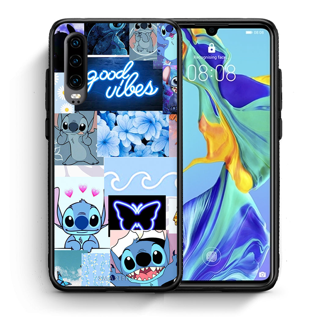 Θήκη Αγίου Βαλεντίνου Huawei P30 Collage Good Vibes από τη Smartfits με σχέδιο στο πίσω μέρος και μαύρο περίβλημα | Huawei P30 Collage Good Vibes case with colorful back and black bezels