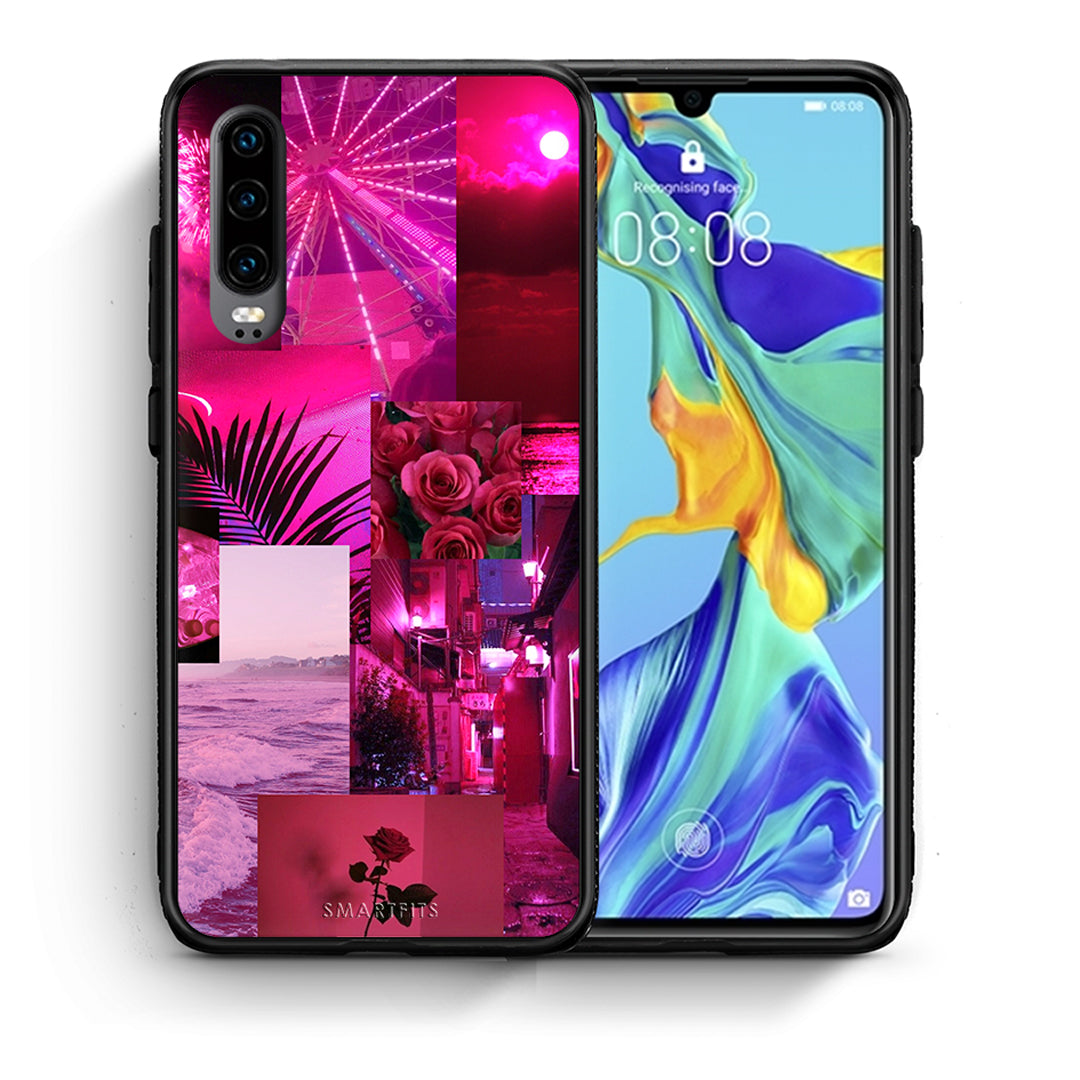 Θήκη Αγίου Βαλεντίνου Huawei P30 Collage Red Roses από τη Smartfits με σχέδιο στο πίσω μέρος και μαύρο περίβλημα | Huawei P30 Collage Red Roses case with colorful back and black bezels