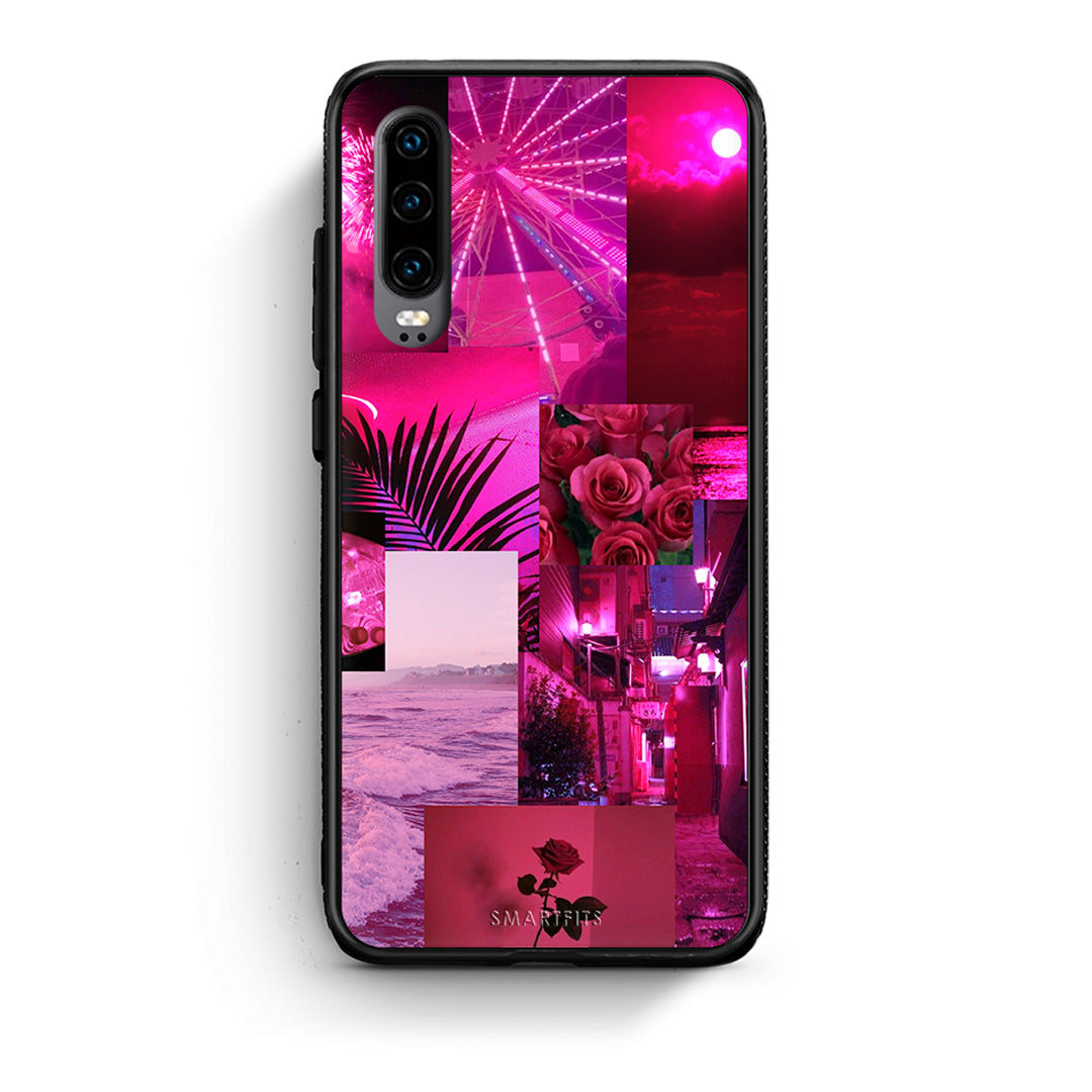 Huawei P30 Collage Red Roses Θήκη Αγίου Βαλεντίνου από τη Smartfits με σχέδιο στο πίσω μέρος και μαύρο περίβλημα | Smartphone case with colorful back and black bezels by Smartfits