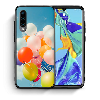 Θήκη Huawei P30 Colorful Balloons από τη Smartfits με σχέδιο στο πίσω μέρος και μαύρο περίβλημα | Huawei P30 Colorful Balloons case with colorful back and black bezels