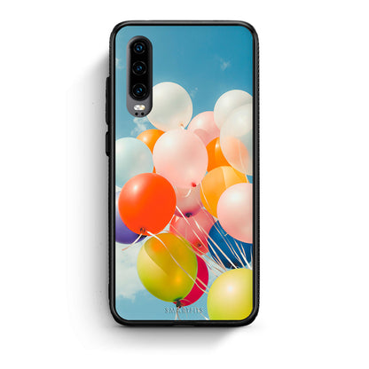 Huawei P30 Colorful Balloons θήκη από τη Smartfits με σχέδιο στο πίσω μέρος και μαύρο περίβλημα | Smartphone case with colorful back and black bezels by Smartfits