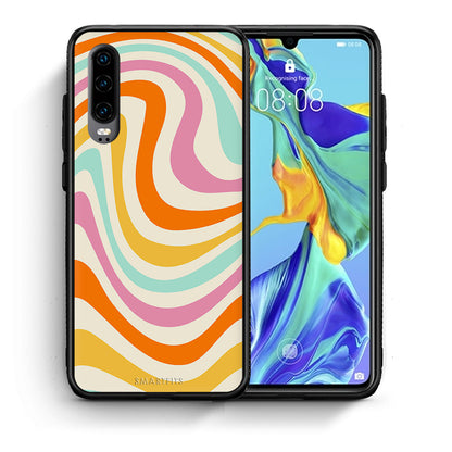 Θήκη Huawei P30 Colourful Waves από τη Smartfits με σχέδιο στο πίσω μέρος και μαύρο περίβλημα | Huawei P30 Colourful Waves case with colorful back and black bezels