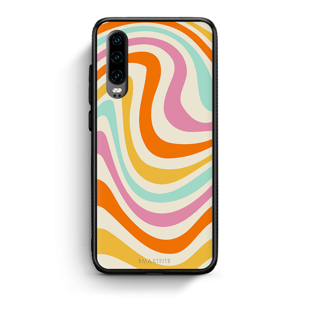 Huawei P30 Colourful Waves θήκη από τη Smartfits με σχέδιο στο πίσω μέρος και μαύρο περίβλημα | Smartphone case with colorful back and black bezels by Smartfits
