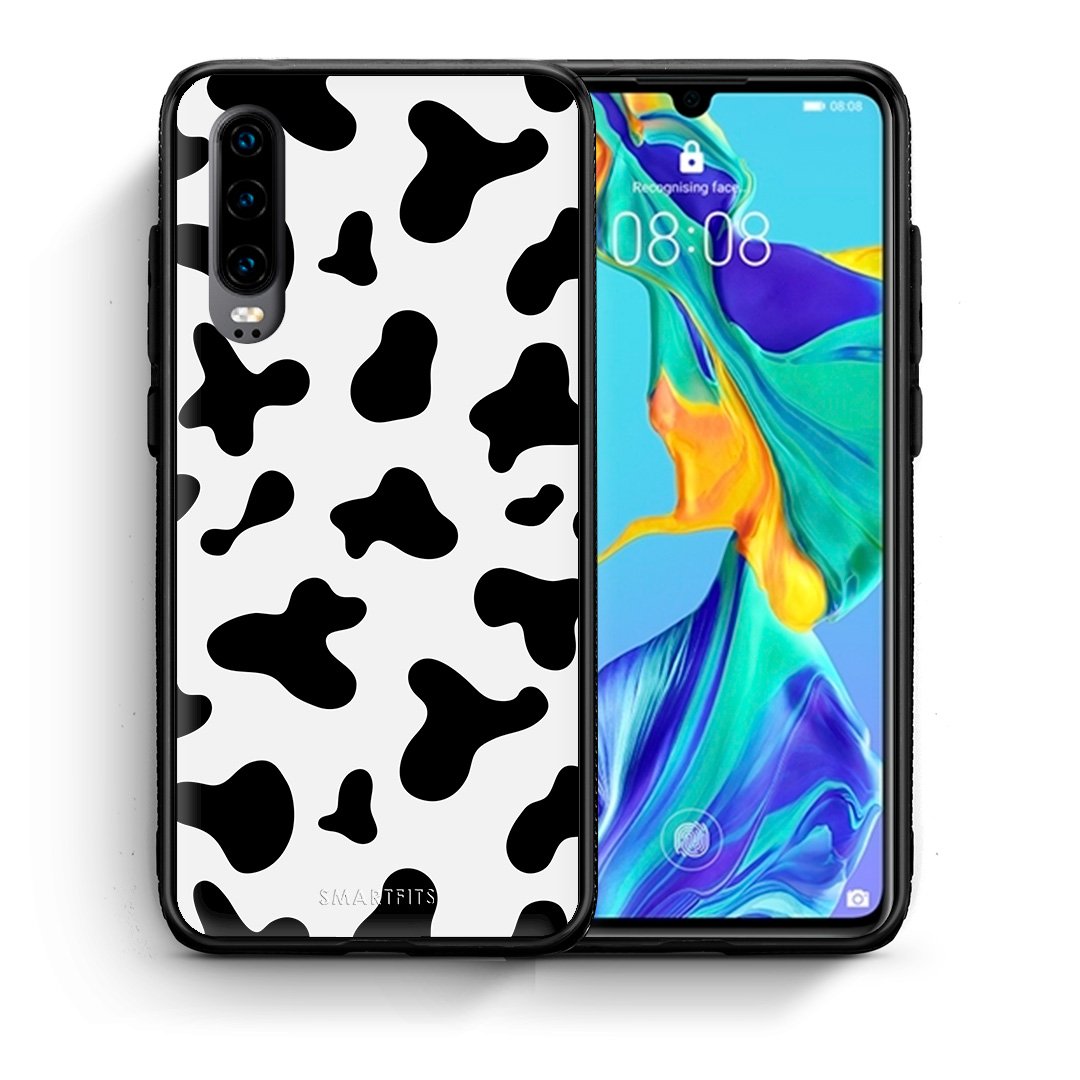 Θήκη Huawei P30 Cow Print από τη Smartfits με σχέδιο στο πίσω μέρος και μαύρο περίβλημα | Huawei P30 Cow Print case with colorful back and black bezels