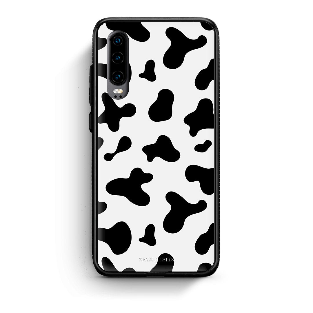 Huawei P30 Cow Print θήκη από τη Smartfits με σχέδιο στο πίσω μέρος και μαύρο περίβλημα | Smartphone case with colorful back and black bezels by Smartfits