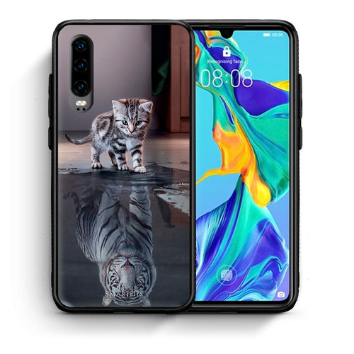 Θήκη Huawei P30 Tiger Cute από τη Smartfits με σχέδιο στο πίσω μέρος και μαύρο περίβλημα | Huawei P30 Tiger Cute case with colorful back and black bezels