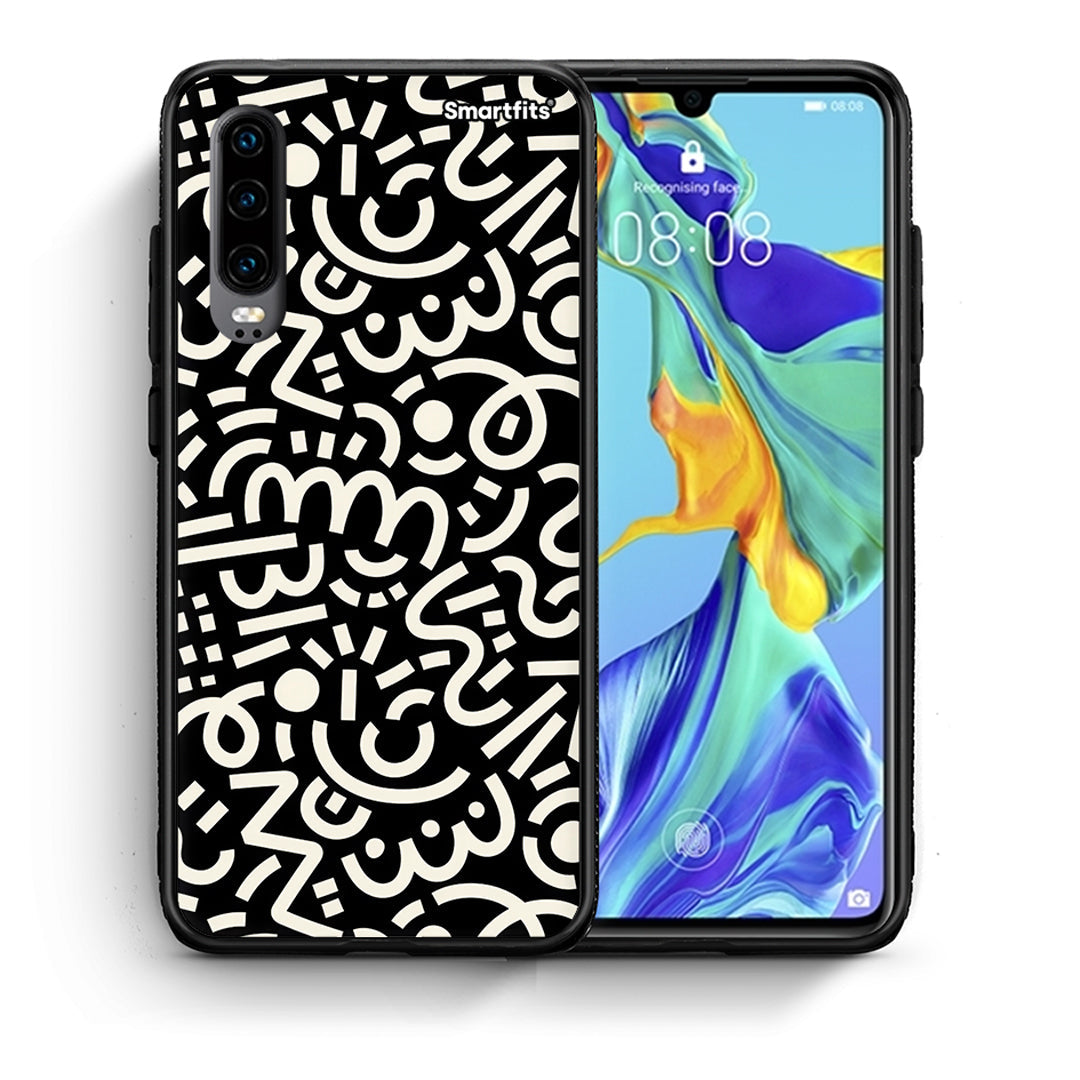 Θήκη Huawei P30 Doodle Art από τη Smartfits με σχέδιο στο πίσω μέρος και μαύρο περίβλημα | Huawei P30 Doodle Art case with colorful back and black bezels