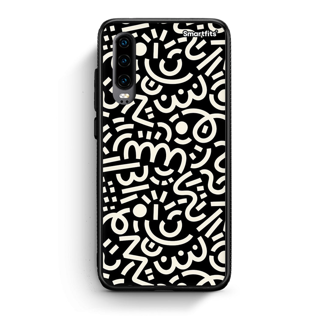 Huawei P30 Doodle Art Θήκη από τη Smartfits με σχέδιο στο πίσω μέρος και μαύρο περίβλημα | Smartphone case with colorful back and black bezels by Smartfits