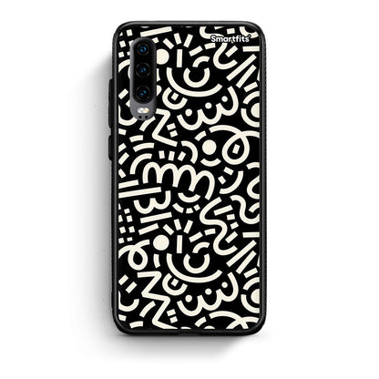 Huawei P30 Doodle Art Θήκη από τη Smartfits με σχέδιο στο πίσω μέρος και μαύρο περίβλημα | Smartphone case with colorful back and black bezels by Smartfits