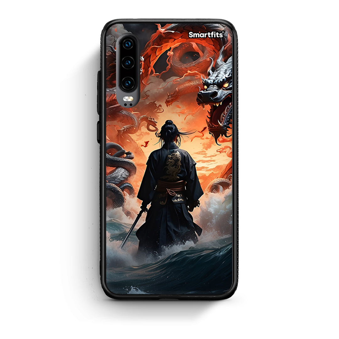 Huawei P30 Dragons Fight θήκη από τη Smartfits με σχέδιο στο πίσω μέρος και μαύρο περίβλημα | Smartphone case with colorful back and black bezels by Smartfits