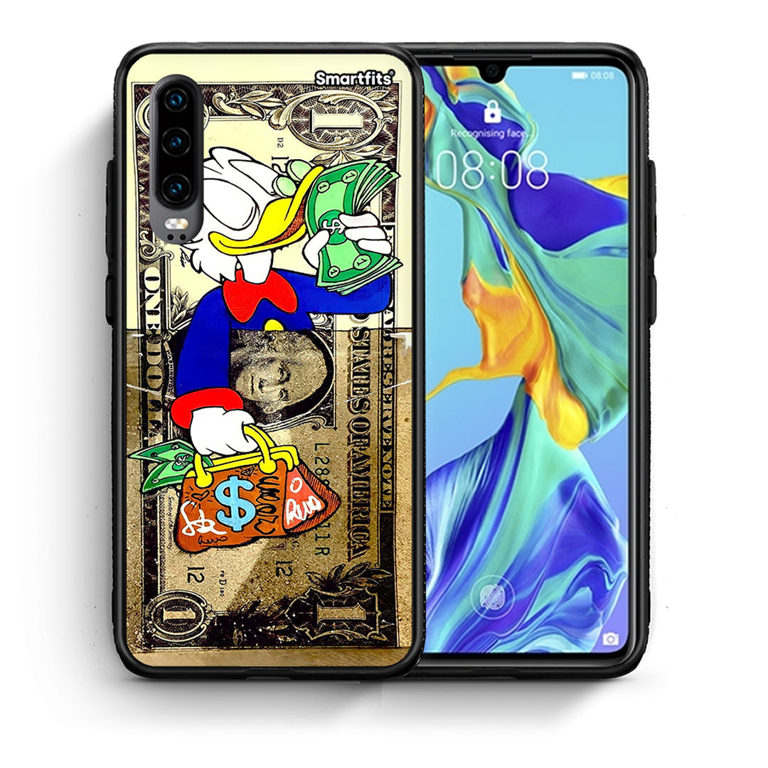 Θήκη Huawei P30 Duck Money από τη Smartfits με σχέδιο στο πίσω μέρος και μαύρο περίβλημα | Huawei P30 Duck Money case with colorful back and black bezels