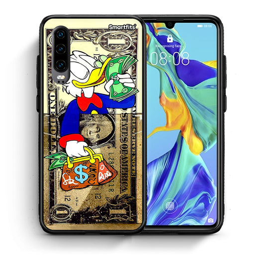 Θήκη Huawei P30 Duck Money από τη Smartfits με σχέδιο στο πίσω μέρος και μαύρο περίβλημα | Huawei P30 Duck Money case with colorful back and black bezels
