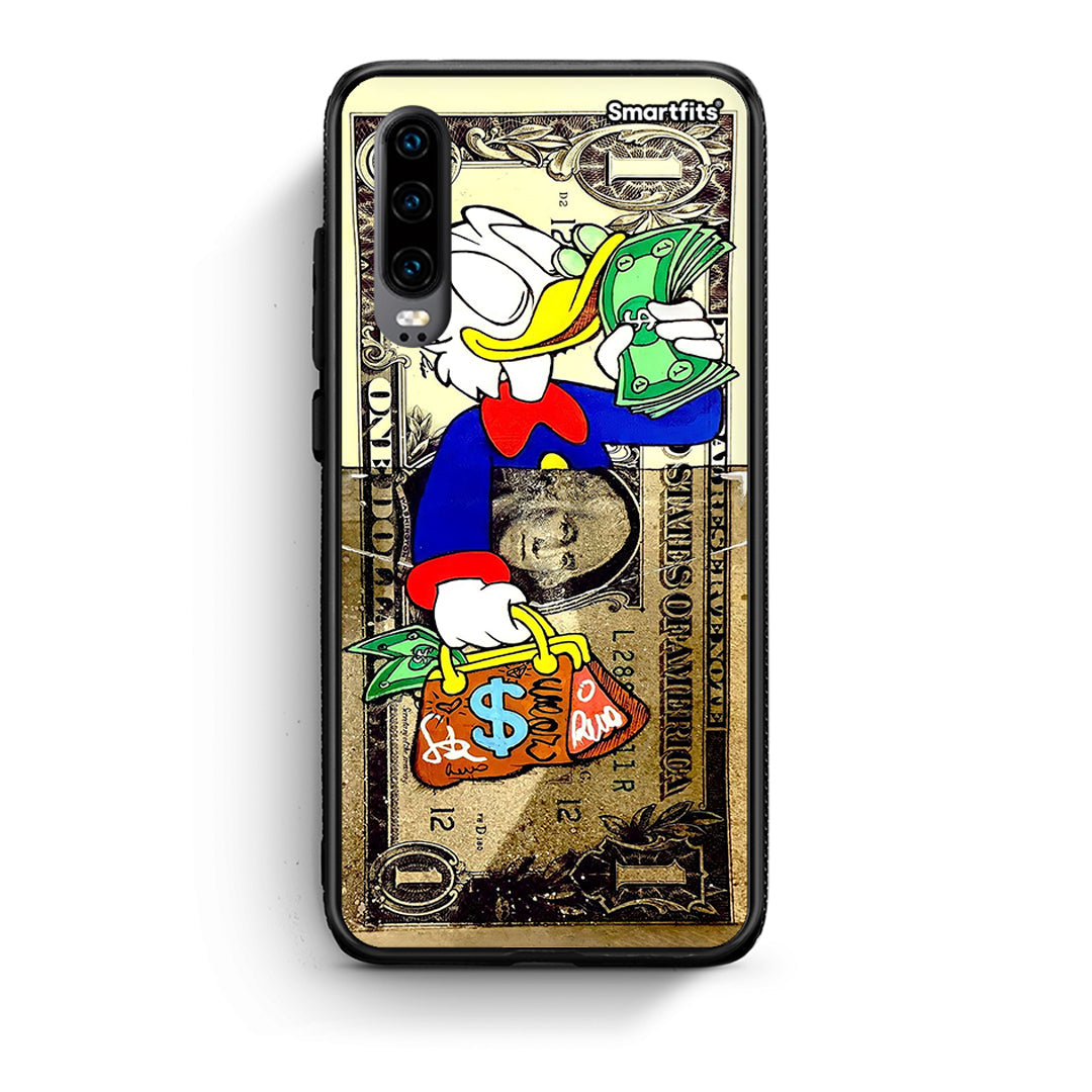 Huawei P30 Duck Money Θήκη από τη Smartfits με σχέδιο στο πίσω μέρος και μαύρο περίβλημα | Smartphone case with colorful back and black bezels by Smartfits