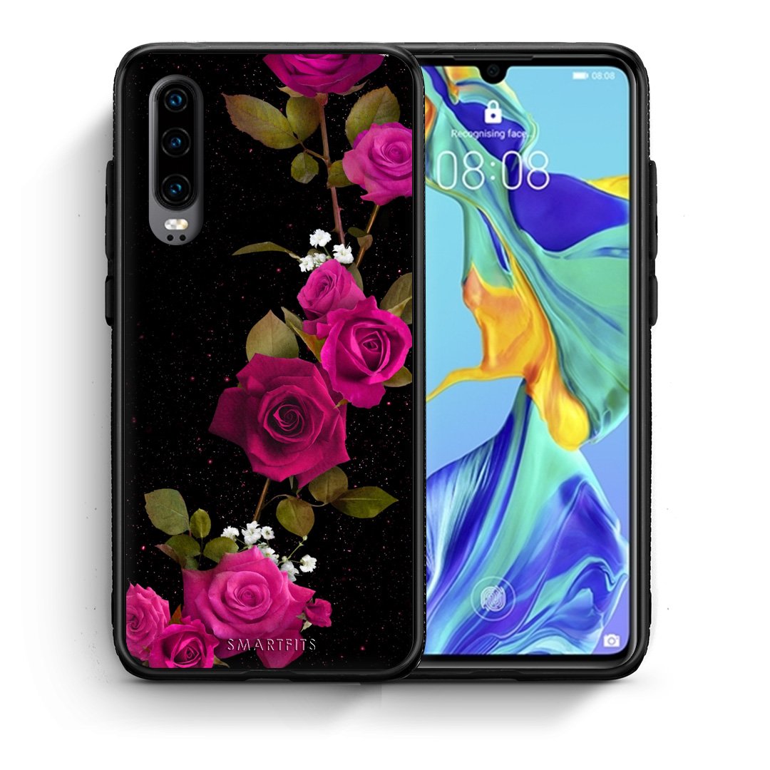 Θήκη Huawei P30 Red Roses Flower από τη Smartfits με σχέδιο στο πίσω μέρος και μαύρο περίβλημα | Huawei P30 Red Roses Flower case with colorful back and black bezels