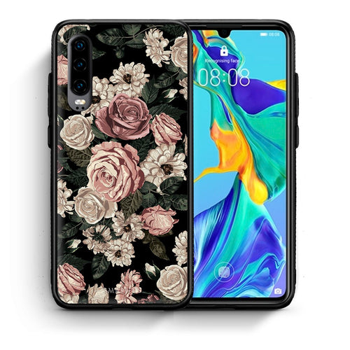 Θήκη Huawei P30 Wild Roses Flower από τη Smartfits με σχέδιο στο πίσω μέρος και μαύρο περίβλημα | Huawei P30 Wild Roses Flower case with colorful back and black bezels