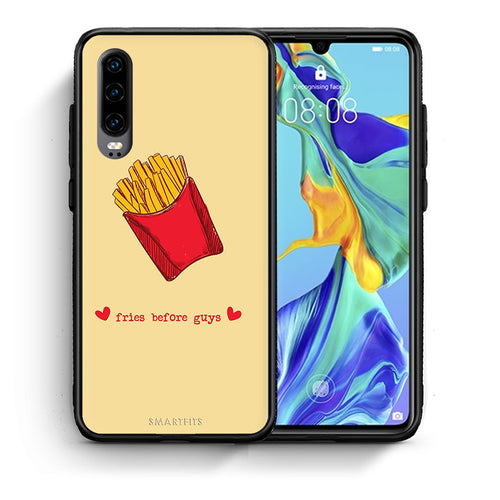 Θήκη Αγίου Βαλεντίνου Huawei P30 Fries Before Guys από τη Smartfits με σχέδιο στο πίσω μέρος και μαύρο περίβλημα | Huawei P30 Fries Before Guys case with colorful back and black bezels