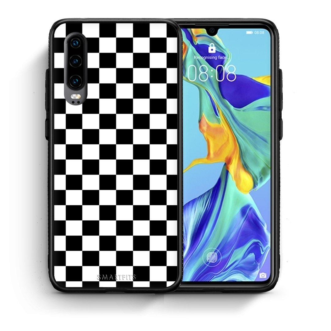 Θήκη Huawei P30 Squares Geometric από τη Smartfits με σχέδιο στο πίσω μέρος και μαύρο περίβλημα | Huawei P30 Squares Geometric case with colorful back and black bezels
