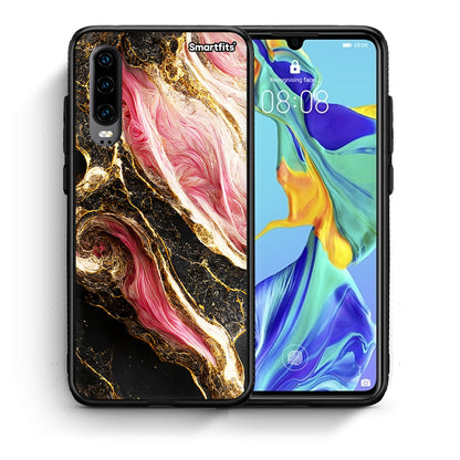 Θήκη Huawei P30 Glamorous Pink Marble από τη Smartfits με σχέδιο στο πίσω μέρος και μαύρο περίβλημα | Huawei P30 Glamorous Pink Marble case with colorful back and black bezels