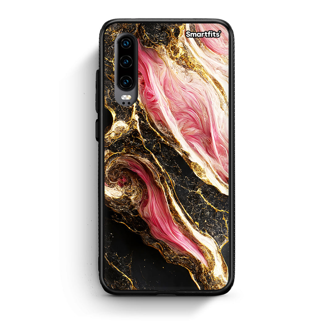 Huawei P30 Glamorous Pink Marble θήκη από τη Smartfits με σχέδιο στο πίσω μέρος και μαύρο περίβλημα | Smartphone case with colorful back and black bezels by Smartfits