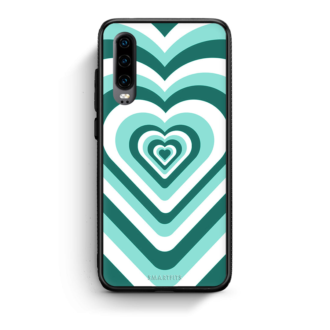 Huawei P30 Green Hearts θήκη από τη Smartfits με σχέδιο στο πίσω μέρος και μαύρο περίβλημα | Smartphone case with colorful back and black bezels by Smartfits