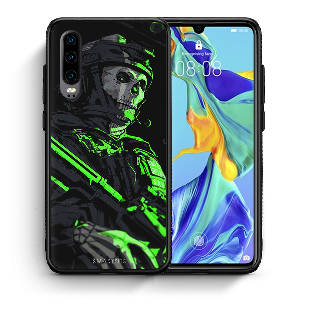 Θήκη Αγίου Βαλεντίνου Huawei P30 Green Soldier από τη Smartfits με σχέδιο στο πίσω μέρος και μαύρο περίβλημα | Huawei P30 Green Soldier case with colorful back and black bezels