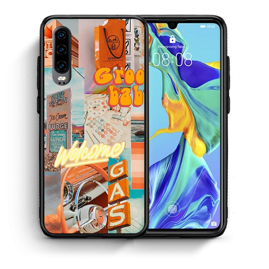 Θήκη Αγίου Βαλεντίνου Huawei P30 Groovy Babe από τη Smartfits με σχέδιο στο πίσω μέρος και μαύρο περίβλημα | Huawei P30 Groovy Babe case with colorful back and black bezels