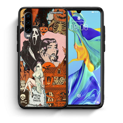 Θήκη Huawei P30 Halloween Collage από τη Smartfits με σχέδιο στο πίσω μέρος και μαύρο περίβλημα | Huawei P30 Halloween Collage case with colorful back and black bezels