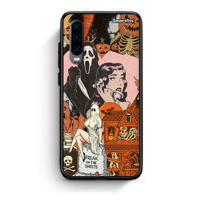 Huawei P30 Halloween Collage Θήκη από τη Smartfits με σχέδιο στο πίσω μέρος και μαύρο περίβλημα | Smartphone case with colorful back and black bezels by Smartfits
