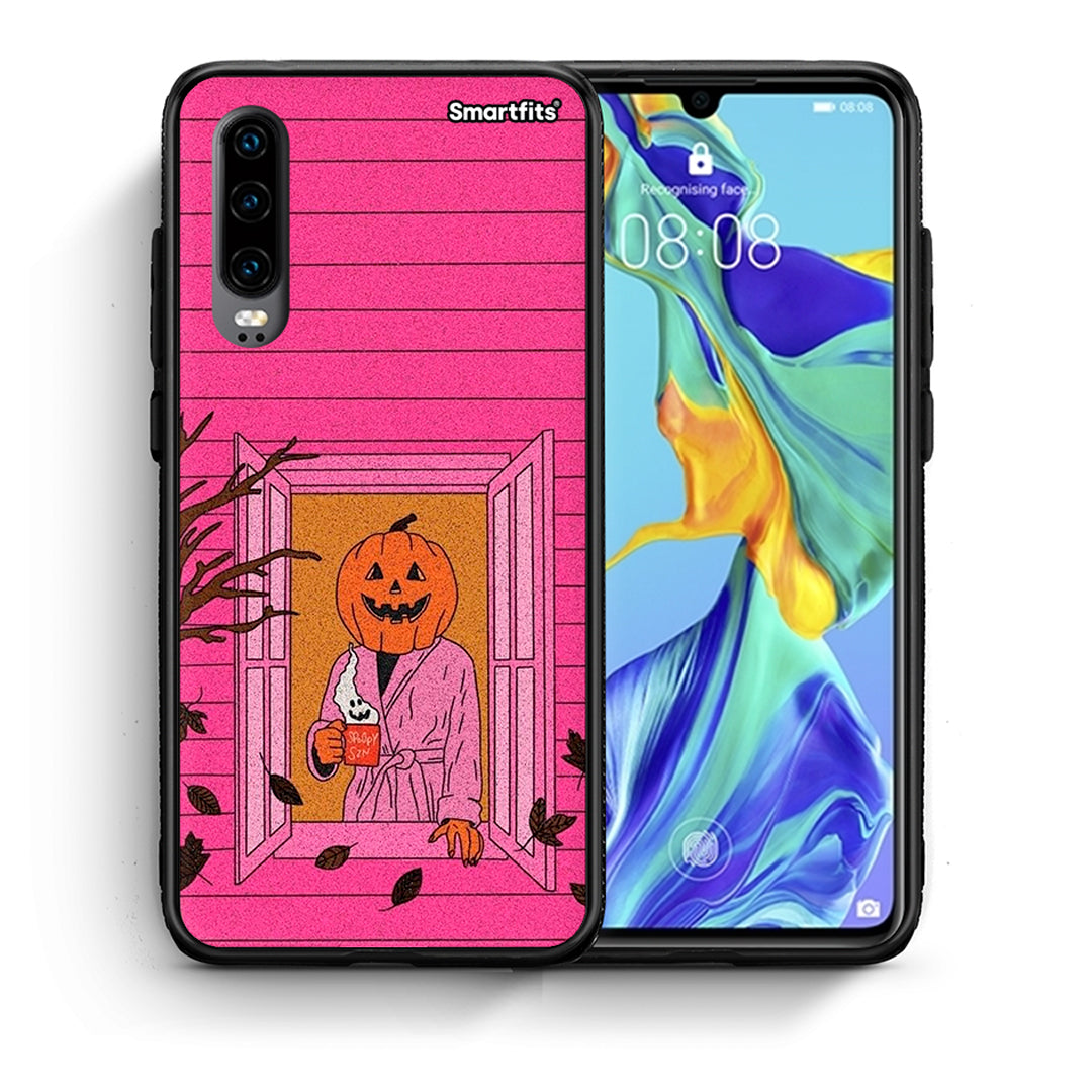 Θήκη Huawei P30 Halloween Pumpkin Lady από τη Smartfits με σχέδιο στο πίσω μέρος και μαύρο περίβλημα | Huawei P30 Halloween Pumpkin Lady case with colorful back and black bezels