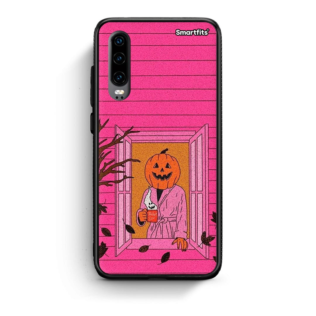 Huawei P30 Halloween Pumpkin Lady Θήκη από τη Smartfits με σχέδιο στο πίσω μέρος και μαύρο περίβλημα | Smartphone case with colorful back and black bezels by Smartfits