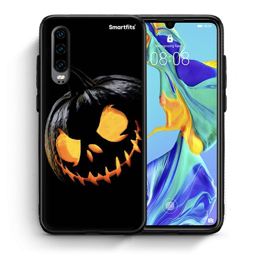 Θήκη Huawei P30 Halloween Scary Pumpkin από τη Smartfits με σχέδιο στο πίσω μέρος και μαύρο περίβλημα | Huawei P30 Halloween Scary Pumpkin case with colorful back and black bezels