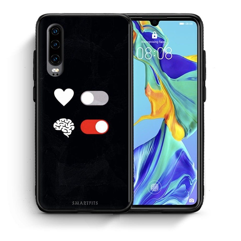 Θήκη Αγίου Βαλεντίνου Huawei P30 Heart Vs Brain από τη Smartfits με σχέδιο στο πίσω μέρος και μαύρο περίβλημα | Huawei P30 Heart Vs Brain case with colorful back and black bezels