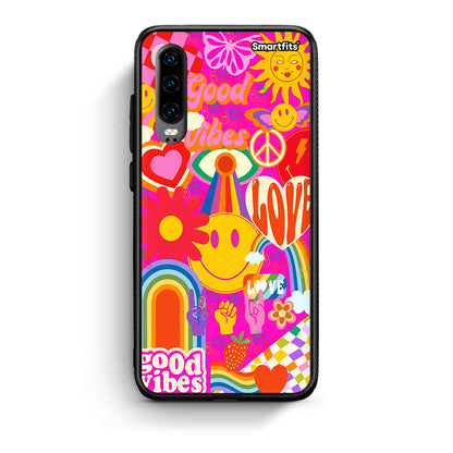 Huawei P30 Hippie Love θήκη από τη Smartfits με σχέδιο στο πίσω μέρος και μαύρο περίβλημα | Smartphone case with colorful back and black bezels by Smartfits