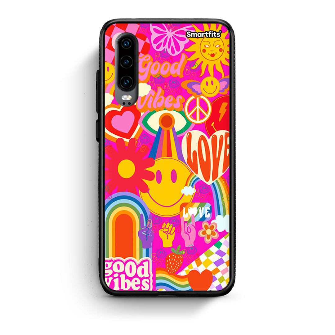 Huawei P30 Hippie Love θήκη από τη Smartfits με σχέδιο στο πίσω μέρος και μαύρο περίβλημα | Smartphone case with colorful back and black bezels by Smartfits