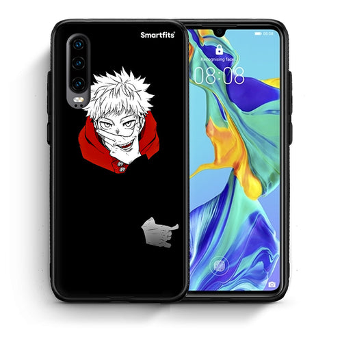 Θήκη Huawei P30 Itadori Anime από τη Smartfits με σχέδιο στο πίσω μέρος και μαύρο περίβλημα | Huawei P30 Itadori Anime case with colorful back and black bezels