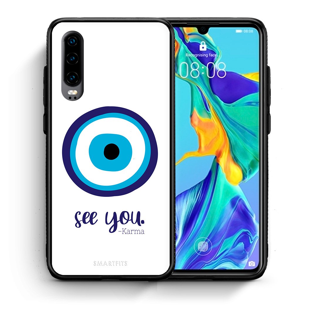 Θήκη Huawei P30 Karma Says από τη Smartfits με σχέδιο στο πίσω μέρος και μαύρο περίβλημα | Huawei P30 Karma Says case with colorful back and black bezels