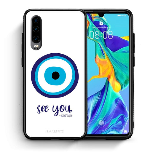 Θήκη Huawei P30 Karma Says από τη Smartfits με σχέδιο στο πίσω μέρος και μαύρο περίβλημα | Huawei P30 Karma Says case with colorful back and black bezels