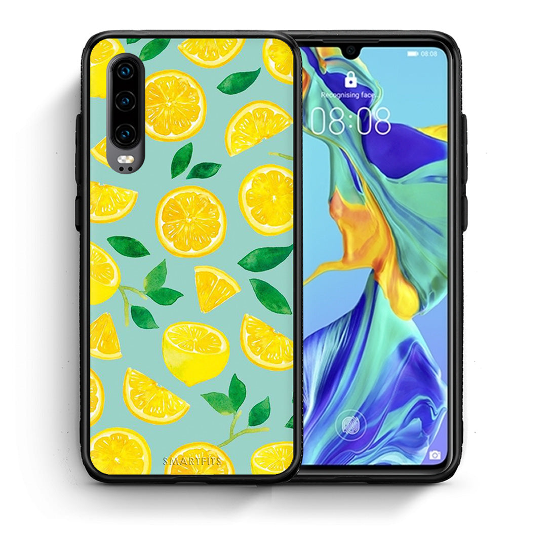 Θήκη Huawei P30 Lemons από τη Smartfits με σχέδιο στο πίσω μέρος και μαύρο περίβλημα | Huawei P30 Lemons case with colorful back and black bezels