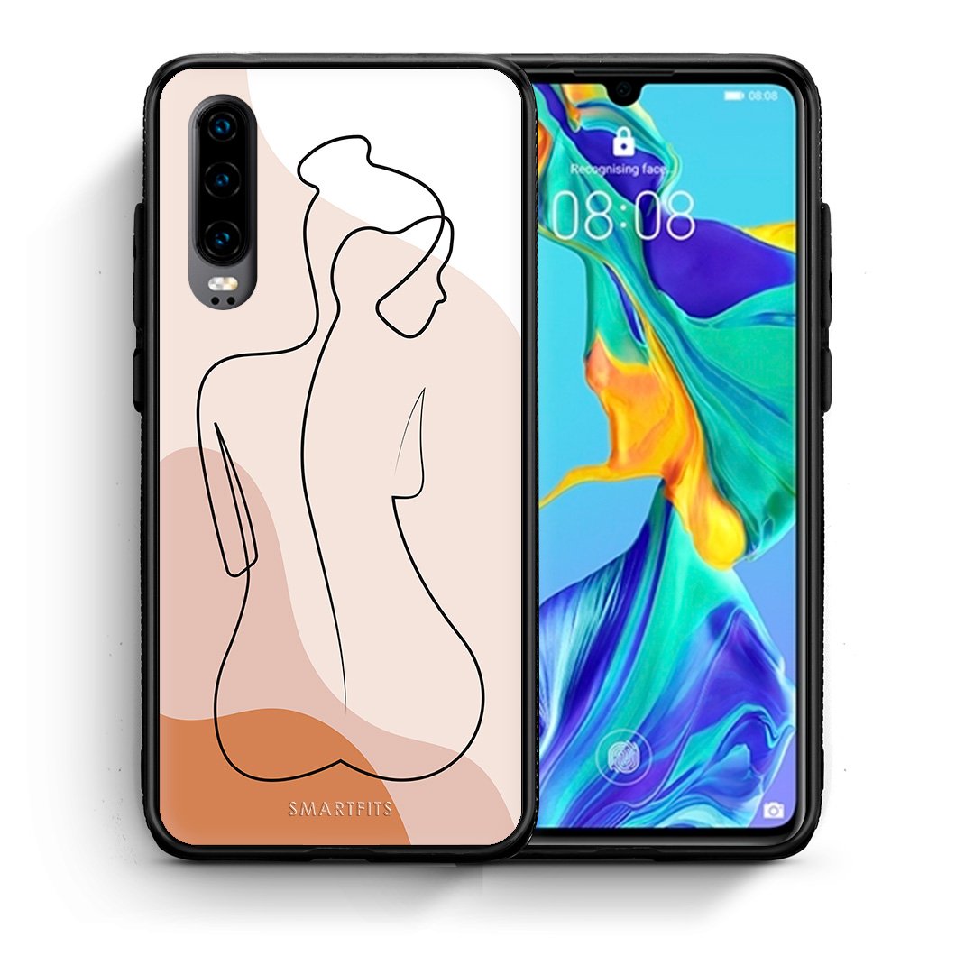 Θήκη Huawei P30 LineArt Woman από τη Smartfits με σχέδιο στο πίσω μέρος και μαύρο περίβλημα | Huawei P30 LineArt Woman case with colorful back and black bezels