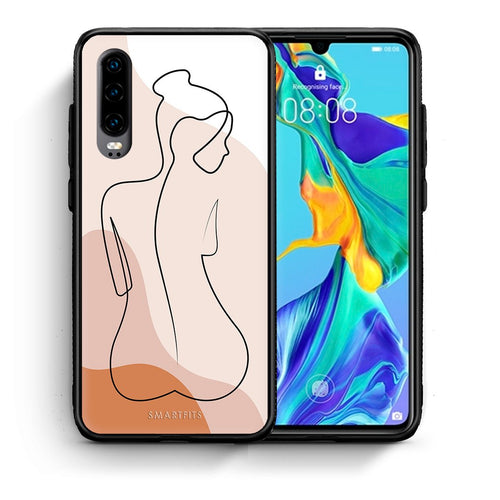 Θήκη Huawei P30 LineArt Woman από τη Smartfits με σχέδιο στο πίσω μέρος και μαύρο περίβλημα | Huawei P30 LineArt Woman case with colorful back and black bezels