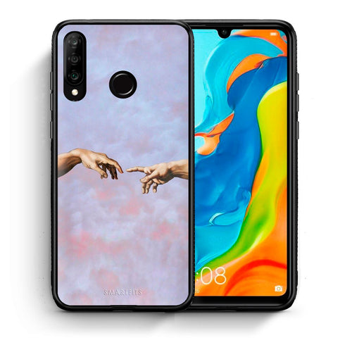 Θήκη Huawei P30 Lite Adam Hand από τη Smartfits με σχέδιο στο πίσω μέρος και μαύρο περίβλημα | Huawei P30 Lite Adam Hand case with colorful back and black bezels