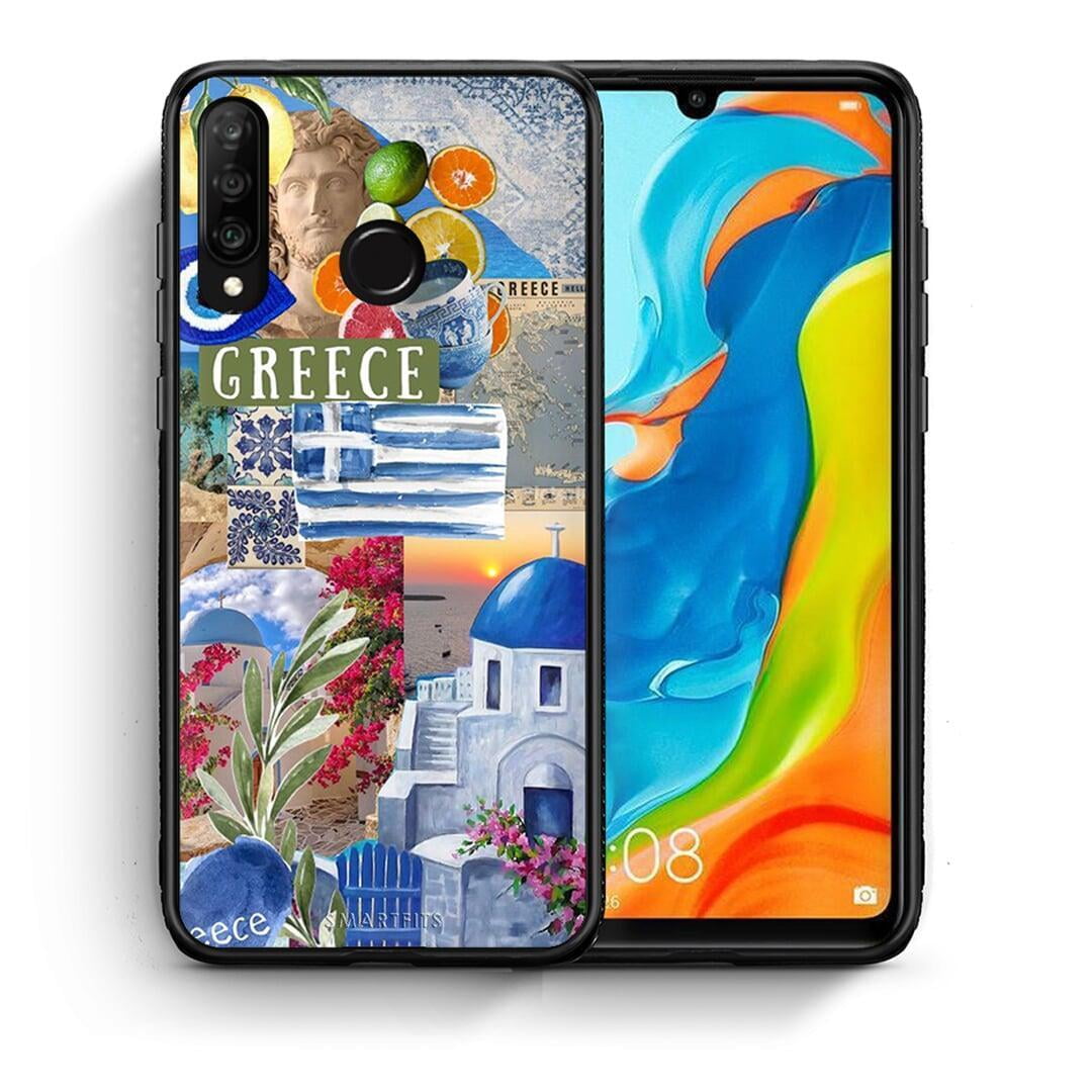 Θήκη Huawei P30 Lite All Greek από τη Smartfits με σχέδιο στο πίσω μέρος και μαύρο περίβλημα | Huawei P30 Lite All Greek case with colorful back and black bezels